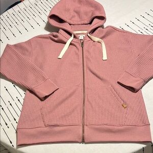 L.L. Bean Pink Waffle Print Textured Zip Hoodie.  Size Small